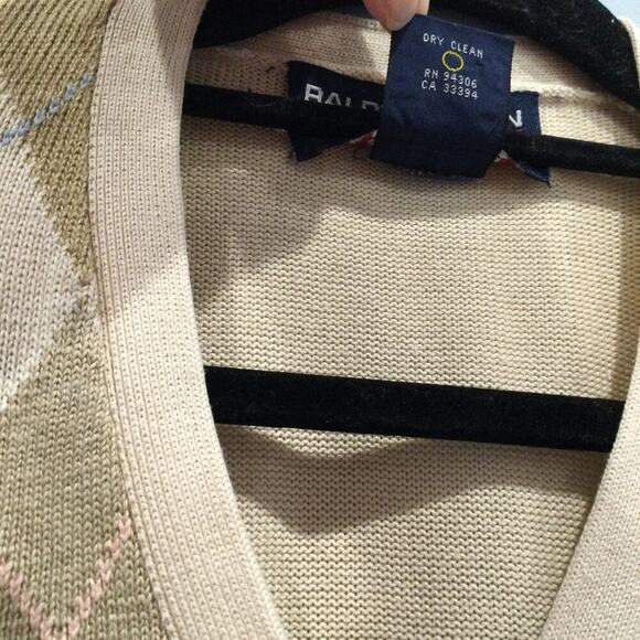 Ralph Lauren Womens Linen Blend Cardigan Size Small Argyle Cream Preppy Twee - Picture 5 of 7